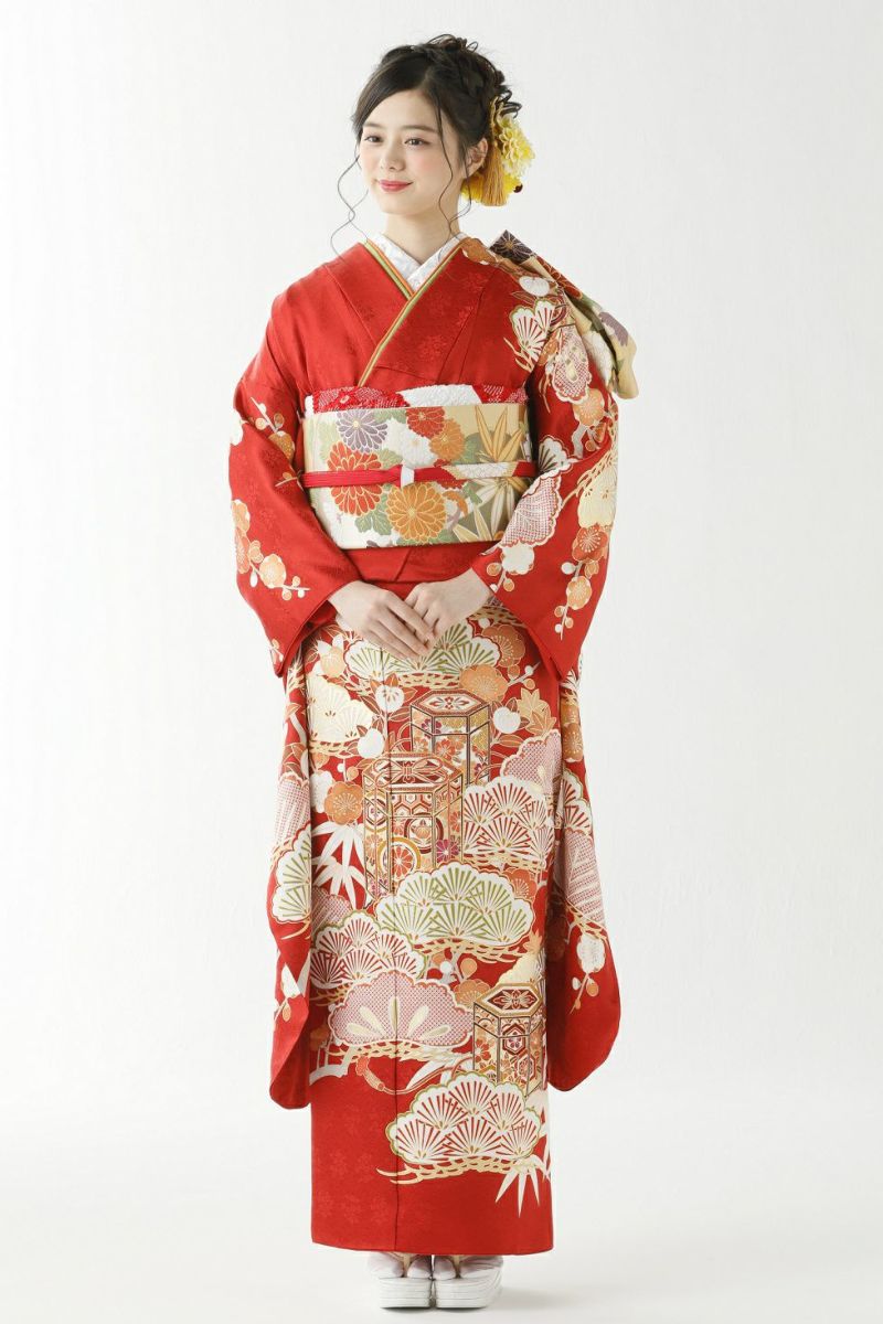【レア品】着物 成人式 赤 kimono浴衣/水着
