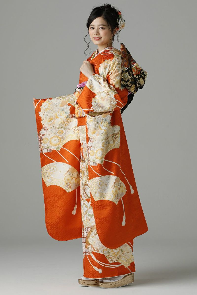 2025 成人式　オレンジ　振袖フルセット袋帯