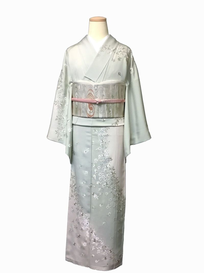 訪問着 着物 縫い取り 金 桜 金閣寺 ブラウン 裄66 Ｌ 新古品 sn193 - 着物