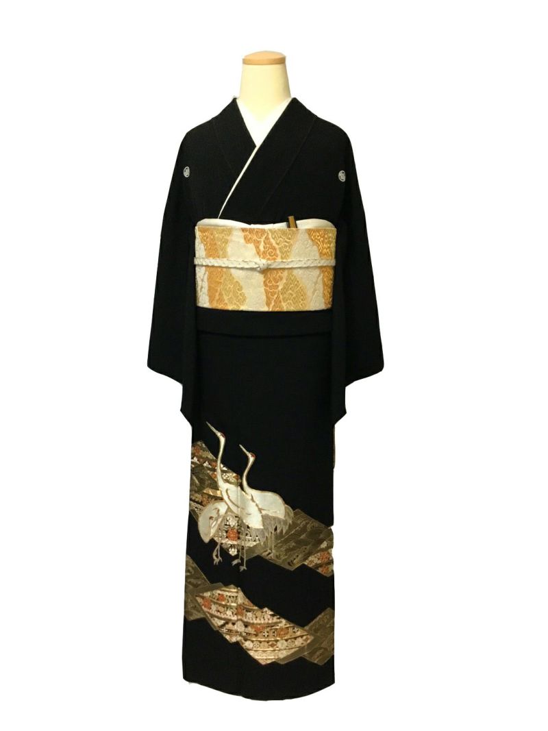 黒留袖(袷/M)　F-002　菱に花と鶴の刺繍 | キモノモード