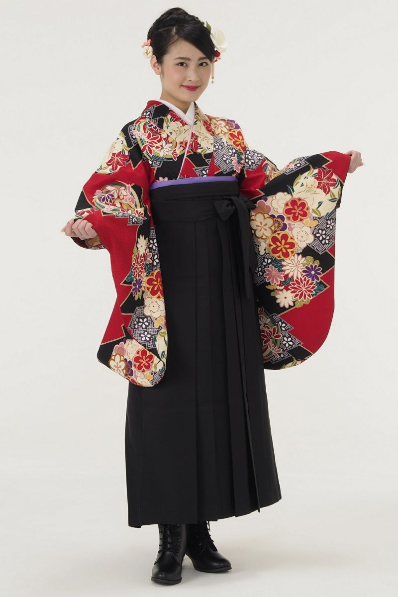 袴　卒業式　二尺袖着物と袴の5点に髪飾りセット