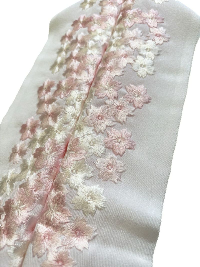 振袖用刺繍半衿　白ピンク　桜